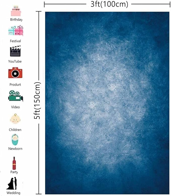 3x5ft Dark Blue Gradient Portrait Photo Backdrops Bright Center Abstract Photography Backdrop for Studio Photo Booth Prop Banner Decor Background