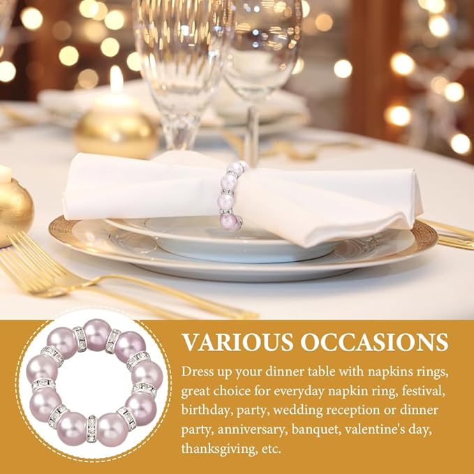 20Pcs Pearl Napkin Rings, Pink Beaded White Silver Round Buckles, Set of 6, Wedding and Formal Dinner Table Decor (20, Pink)
