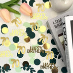 Sage Green 70th Happy Birthday Confetti, 70th Birthday Table Decorations Scatter Green Gold Foil Cake Confetti Decorations for 70 Bday Women Men Party Decor 230 Pcs