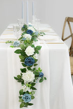 PONATIA 5FT Handcrafted Artificial Rose Flower Garland, Dusty Blue Flowers Greenery Garland for Wedding Ceremony Garlands Backdrop Arch Flowers, Ceremony Reception Table Decorations