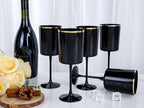 Ciaell 12 Pack 10 OZ Black Plastic Wine Glasses with Stem - Black and Gold Disposable Wine Glasses Perfect for Parties & Weddings & Toasting & Outdoors & Camping & Halloween