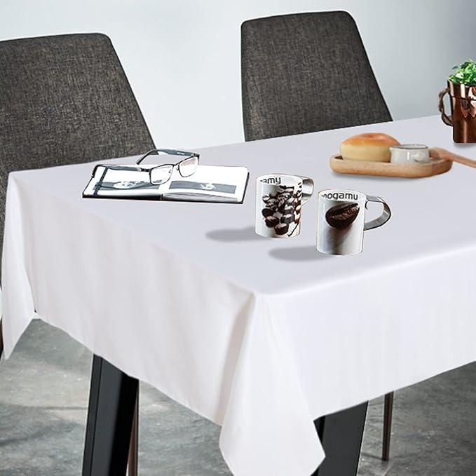Fitable Rectangle Tablecloth Stain and Wrinkle Resistant Washable Polyester Table Cloth for Buffet Parties and Camping (60x102 inch, White)