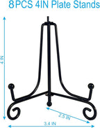8PCS Premium Black Iron Plate Stands for Display 4 Inch, Decorative Solid Metal Plate Holders for Displaying, Mini Easel, Frame, Book, Card, Plaque, Bowl, Picture Stands for Display