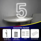 Number 5 Neon Sign for Birthday, 16.54" Cool White USB Battery Powered Led Neon Sign for Party Wedding Anniversary Decor Light Sign (Number 5)