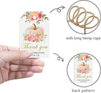 50 Pink Pumpkin Gift Tags - Fall Theme with String, Thank You Tags for Wedding, Birthday, Baby Shower & Party Favors (Two Colors)