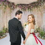 Renaiss 5x5ft Wedding Backdrop Romance Archway Flowers Blossom Sequins Curtain Cradle Ceremony Bridal Shower Photography Background for Anniversary Marriage Party Decor Photo Studio Props