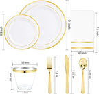 NOCCUR 700PCS Gold Plastic Plates - Gold Disposable Dinnerware Set for 100 - Include 200 Dinner/Dessert Plates, 300 Cutlery, 100 Cups, 100 Napkins, Idea for Wedding/Party/Thanksgiving