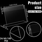 Vicenpal 60 Pcs 7x5 Inch Clear Acrylic Sign Holder Plastic L-shape Vertical Menu Stand, Picture Photo Frames, Table Paper Holder, Flyer Sign Display Stand for Restaurants, Store, Office, Wedding