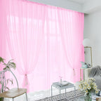 PARTISKY 10x10ft Pink Chiffon Sheer Backdrop Curtains, Wrinkle-Free Wedding Backdrop Drapes for Birthday Party Ceremony Arch Stage Decor Background for Photography 5x10ft,2 Panels