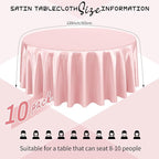 10 Packs Satin Tablecloth 120 Inch Rose Gold Round Table Cloth Silk Tablecloth Smooth Fabric Overlay Satin Table Cover Decoration for Wedding Party Banquet Events