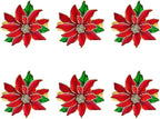 Poinsettia Napkin Rings Set of 6, Xmas Party Red Flower Napkin Holder Buckles, Thanksgiving Christmas Napkin Rings (Dark Red, One Size)