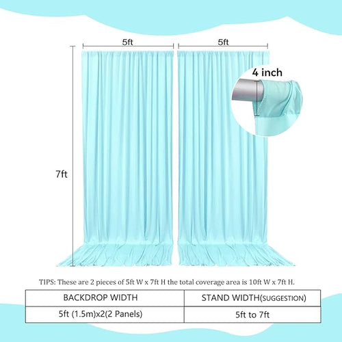 2 Panels Lake Blue Backdrop Curtain, 10 x 7 Feet Background Curtains for Parties, Weddings, Baby Showers, Bachelorette Halloween, Christmas Birthday Party Photoshoot Backdrop Curtains Decorations