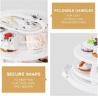 Round Cupcake Carrier for Transport, Two Tier Cupcake Container with Lid and Handle, Multipurpose Cake Holder fits 10 inch Cake, Cupcake Box Holds 14 Standard Cupcakes,White
