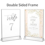 NIUBEE 6Pack 5x7 Clear Acrylic Sign Holder with Sliver Borders and Vertical Stand, Double Sided Table Menu Holders Picture Frames for Wedding Table Numbers, Restaurant Signs, Photos and Art Display