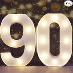 Pooqla Decorative LED Light Up Number Letters, White Plastic Marquee Number Lights Sign for 90th Birthday Party Wedding Decor, Battery Operated