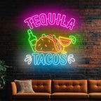 Tequila Tacos Neon Sign, Tacos Tequila Restaurant Led Sign, Mexican Restaurant Wall Decor, Mexican Tequila Cocktail Bar Pub Wall Art Size:23inch
