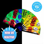 Kandies World UV Reactive Custom Festival Folding Hand Fan - Unique Designs, Made of Bamboo, Clacking Sound, Lightweight - Perfect Rave and Festival Accessory!