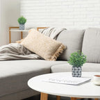 2 Pack Small Fake Plants, Fake Grass Plant, Artificial Boxwood with Geometric Pattern Cement Pots, Small Potted Faux Greenery for Home Decor, Bathroom, Shelf, Office, Farmhouse Decoration