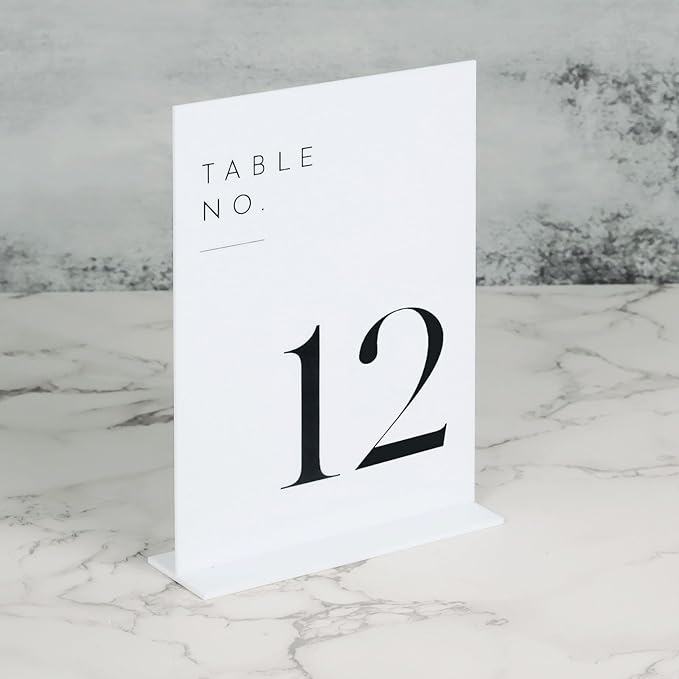 JINMURY White Wedding Table Numbers 1-20 with Stands, 5"x7" White Acrylic Table Numbers, Perfect for Wedding Reception, Party, Anniversary, Event