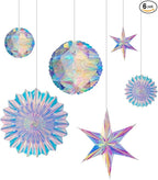 BTSD-home Iridescent Party Decorations with Hanging Honeycomb Ball Decorative Paper Fan Snowflake Garlands Birthday Wedding Christmas Disco Party Supplies