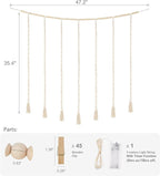 Mkono Macrame Hanging Photo Display Wall Decor with String Lights, Boho Wooden Beads Garland Collage Picture Card Frame Holder with 45 Clips for Bedroom Living Room Dorm, Teen Girls Christmas Gifts