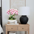 Briful Pink Orchid Artificial Flowers 18in Fake Orchid Silk Flowers with Ceramic Pot Faux Orchid Arrangement for Home Office Room Table Shelf Modern Decoration