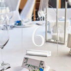 JINMURY Clear Arch Table Numbers for Wedding, 5x7 Inch Arched Acrylic Table Numbers 1-15 with Stands, Clear Acrylic Arch Sign with Holder for Centerpiece, Reception, Wedding, Party, Event