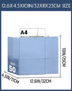 qiqee 50-Packs Light Blue Paper Gift Bags with Handles Bulk 12.6"x4.3"x10" Wide Large Size Party Favor Bags Multiple Uses