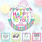 Custom & Personalized Happy Birthday to You Gift Tag Sticker Labels in Pastel Colors for Girls, 40 2" Party Circle Stickers by AmandaCreation, Also Great for Envelope Seals & Gift Bags