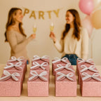 WEWILUCK Pink Glitter Gift Boxes – Foldable Paper Boxes with Ribbon-Tied Lids, Set of 10, Sparkly Present Boxes for Weddings, Bridesmaids, Birthdays, Baby Showers, Party(4.75x4.75x3.53)