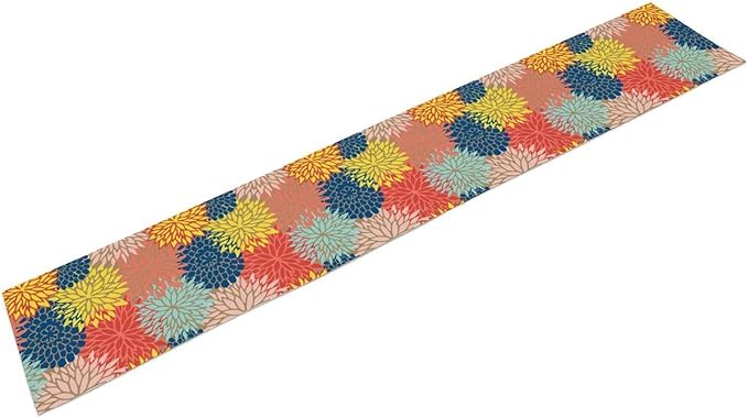 Dahlia Flowers Table Runner Colorful Floral Teal Grey Pink Yellow Blue Abstract Table Runner Kitchen Dining Party Decor Living Room, 13x70 Inch