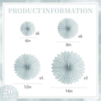 20 Pcs Gary Hanging Paper Fan, Hanging Honeycomb Round Paper Fans for Weddings, Birthdays, Christmas, Baby Showers, Classroom, Events Ceiling Party Supplies Decorations