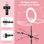 Ring Light with Stand 22inch Kit: Professional Ring Light Overhead Tripod for iPhone ipad, LCD Display/2 USB Ports for Makeup Barber Tattoo Lash Extension Video Photography Lighting (Pink)