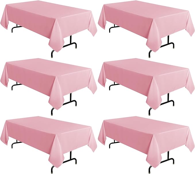 sancua 6 Pack Pink Tablecloth 60 x 102 Inch, Rectangle Table Cloth for 6 Feet Tables - Stain and Wrinkle Resistant Washable Polyester Table Cover for Dining Tables, Buffet Parties and Camping