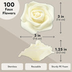 Juvale Centerpiece Table Decorations Ivory Artificial Roses - 100-Pack 3-Inch Foam Heads - Fake Flowers in Vase & Flower Decor - Wedding Table Decor & DIY Crafts