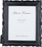 Cuspin 8x10 Picture Frame Black, Vintage Handmade Resin Frame with Carved Texture & Glass Front, Antique Retro Design for Tabletop Display or Wall Hanging, Black Photo Frames Home Decor