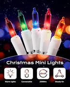 Brightown Multicolor Christmas Mini String Lights, 100-Count 26.5ft Incandescent Bulb Fairy Lights for Indoor Holiday Decor, Christmas Tree Garland Wedding Party Multi-Use Xmas Decoration, White Wire