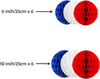 ZOOYOO 12Pcs 6" 10" Patriotic Honeycomb Balls Decorations Red White Blue Hanging Tissue Paper Pom Poms for 4th of July, Nautical Party, Graduation, Sports Theme & Home Decor