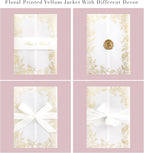 PONATIA 50 PCS Vellum Jackets for 5x7 Invitations- 135gsm Gold Foil Print Floral Printed Vellum Sleeves, Quinceanera Wedding Invitation Cards Wraps, Transparent Christmas Gift Cards Jackets