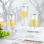 Ciaell 12 Pack Plastic Wine Glasses - 10 Oz Plastic Wine Glasses with Stem - Gold Rim Disposable Cups for Parties & Weddings & Poolside & Toasting & Outdoors & Thanksgiving
