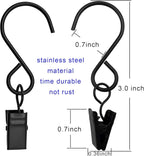 Stainless Steel S Hooks Curtain Clips, 50 Pack Hanging Party Lights Clips, Hangers Gutter Photo, Art Craft Display, 3 Inch Long, Black