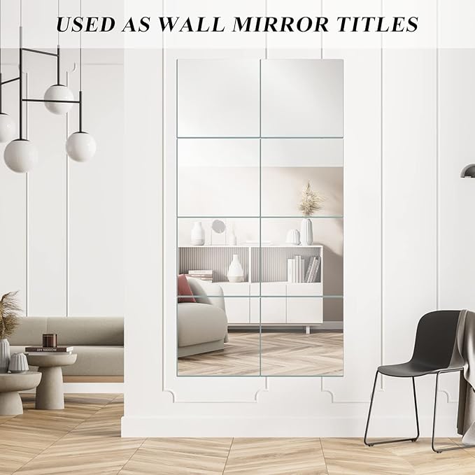 VASUHOME 12" Square Mirrors Candle Plate for Table Centerpieces, Set of 12, 2 mm Thick, Mirror Tiles for Wall, Table Wedding Centerpieces, Party Decor and Crafts