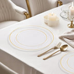 bUCLA 100PCS Clear and Gold Plastic Plates - Clear Disposable With Gold Rim Include 50 Each (10 inch Dinner & 7 inch Dessert) Plates, Ideal for Party & Thanksgiving