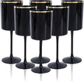Ciaell 12 Pack 10 OZ Black Plastic Wine Glasses with Stem - Black and Gold Disposable Wine Glasses Perfect for Parties & Weddings & Toasting & Outdoors & Camping & Halloween