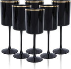Ciaell 12 Pack 10 OZ Black Plastic Wine Glasses with Stem - Black and Gold Disposable Wine Glasses Perfect for Parties & Weddings & Toasting & Outdoors & Camping & Halloween