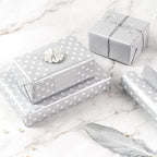 WRAPAHOLIC Reversible Wrapping Paper - Mini Roll - 17 Inch X 33 Feet - Silver Print and Polka Dot Design for Birthday, Holiday, Wedding, Baby Shower