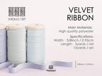 Vitalizart Velvet Ribbon Set 3/8" x 15 Yd Wooden Spool Fabric Trim 3 Rolls * 5 Yd for Christmas Wreath Decoration Handmade Craft Ornaments Gift Wrapping & Bow Making Light Blue Lavender