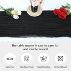 Black Cheesecloth Table Runner -21*120Inch Long Boho Wedding Table Decor, Rustic Gauze Fabric Runner for Bridal Showers, Baby Showers & Parties (Sheer, Lightweight, Wrinkled Design)