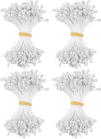 600-Pack Flower Stamens for Crafts, 5mm Double Heads Artificial Pearl Floral Pistil Mini Flower Pollens Stamens for DIY Making/Wedding/Scrapbook Decoration [White]