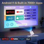 4K Supported Android 11 Mini Projector with WiFi 6 & Bluetooth 5.4 | 400 ANSI Lumens | Auto Keystone | Portable Outdoor Movie Projector for iPhone, Netflix, Camping, Bedroom & Home Theater